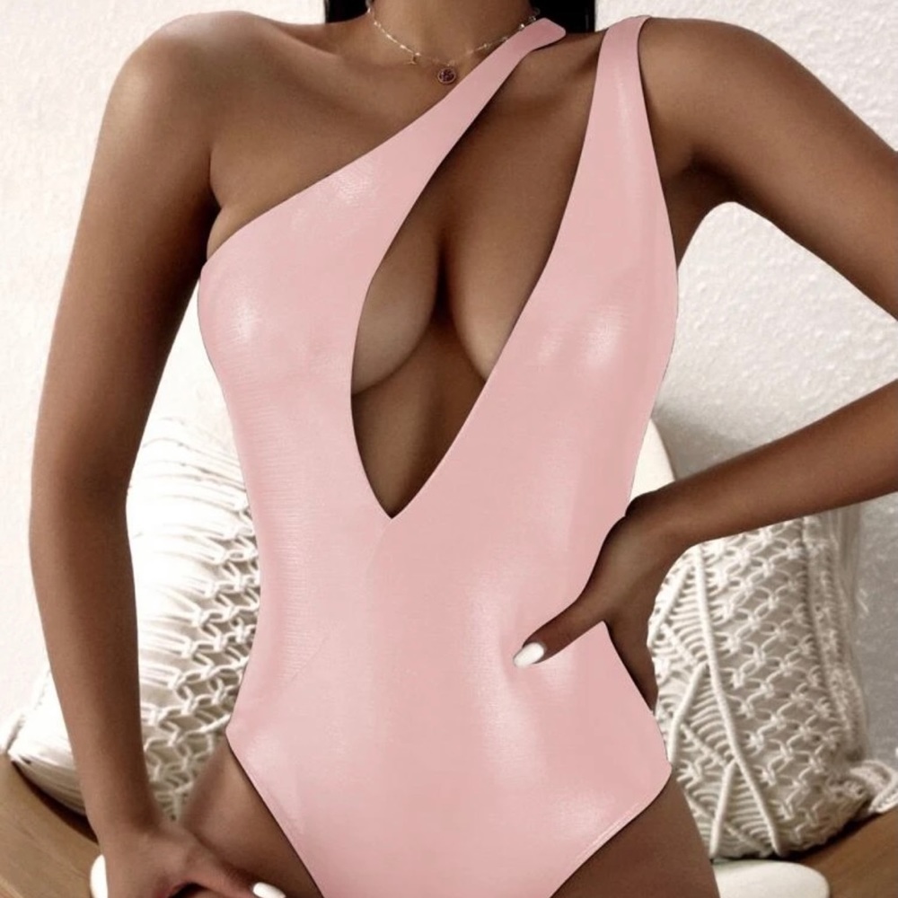 Cute metallic pink one shoulder swimsuit